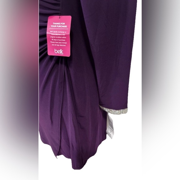 NWT Msk Womens Purple Rhinestone Long Sleeve Sheath Dress Sz Small Ruched Waist - Picture 6 of 10